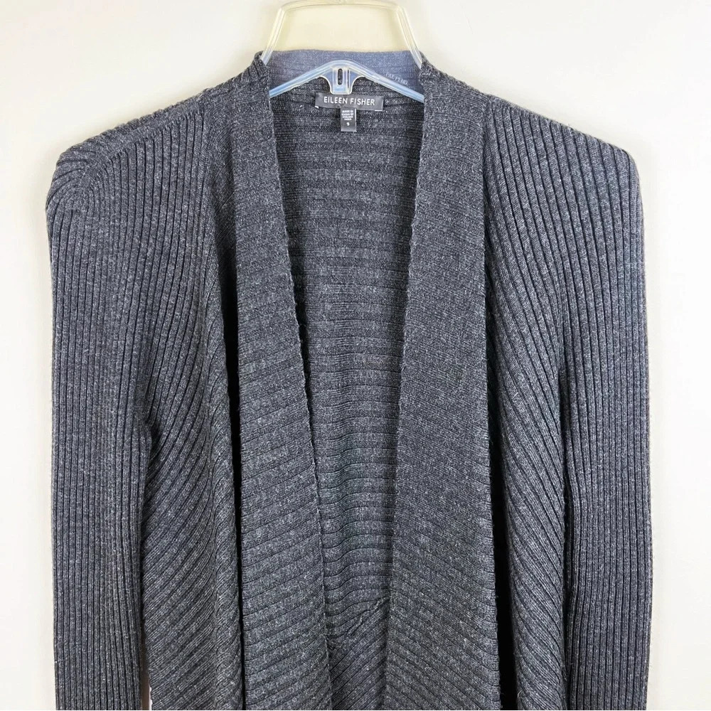 Eileen Fisher Merino Wool Open Front Long Lagenlook Cardigan Small Cozy Sweater - Picture 5 of 14